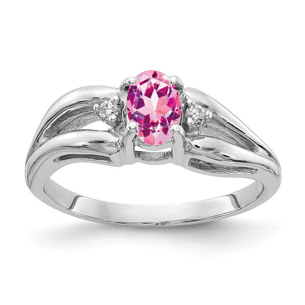 14kt Gold Lab Pink Sapphire and Diamond 6x4mm Oval Swirls Ring 